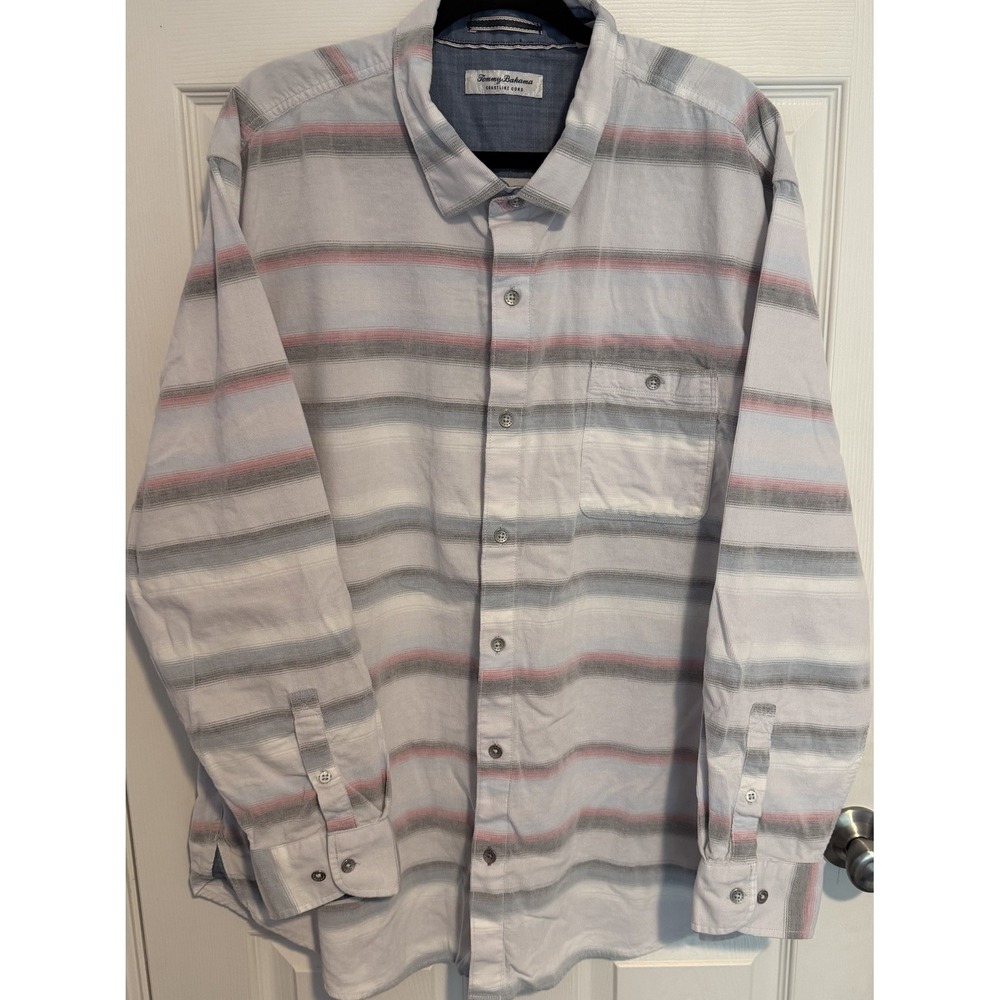 Tommy Bahama 3XL Men Coastline Cord Shirt White Striped 100% Cotton Soft Casual
